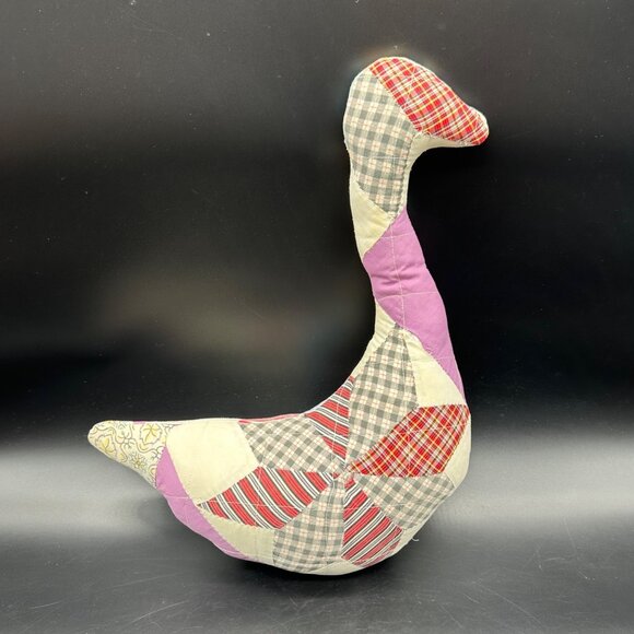 Handmade Patchwork Stuffed Goose Pillow Farmhouse Decor Purple White Quilted - Picture 3 of 9